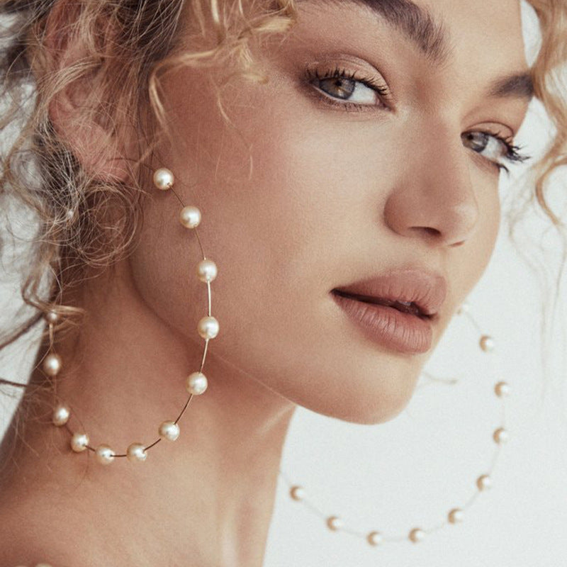 Exaggerated Pearl Hoop Earrings