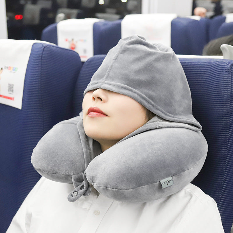 Inflatable Hat U-Pillow – 2-in-1 Travel Set