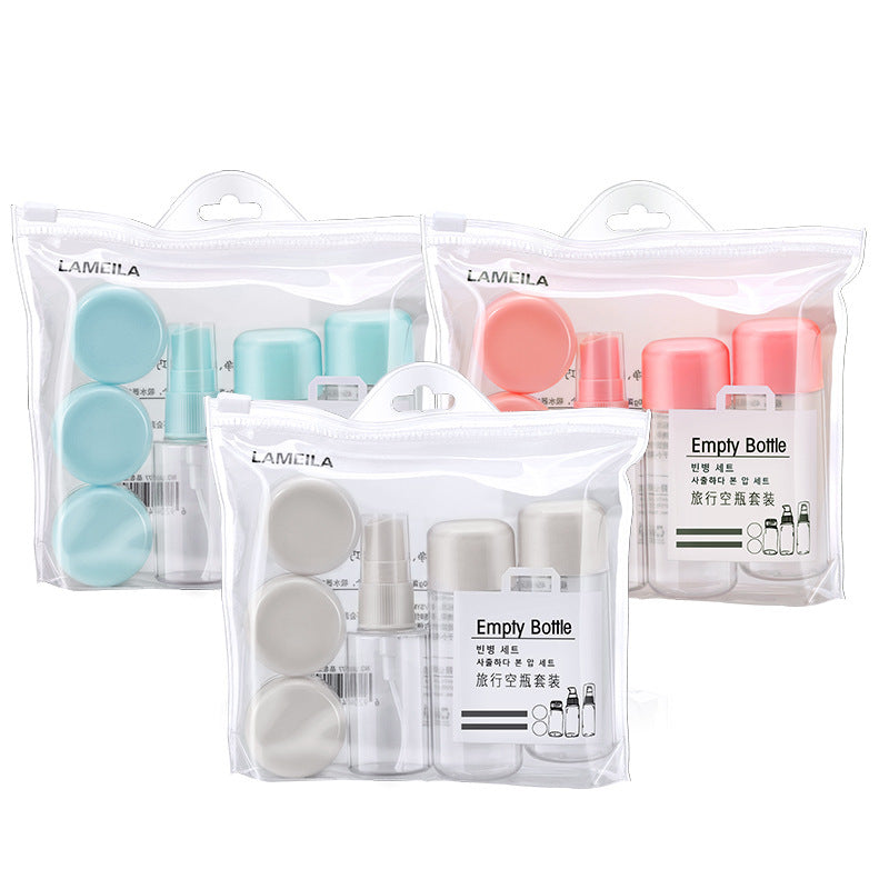 Lamera Travel Makeup Empty Bottle Set Bottle 8-piece Set Bottled Spray Bottle Cream Box with Storage Bag LA1077