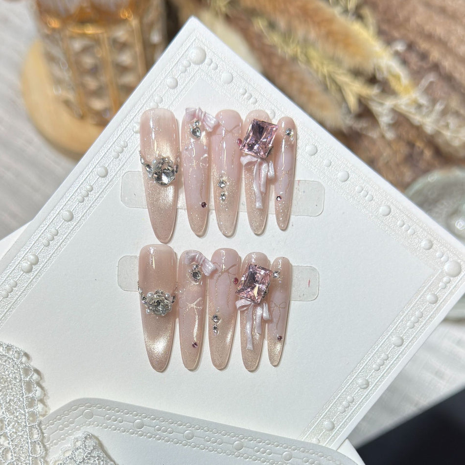 Nude Press-On Nails – Diamond Elegance Set
