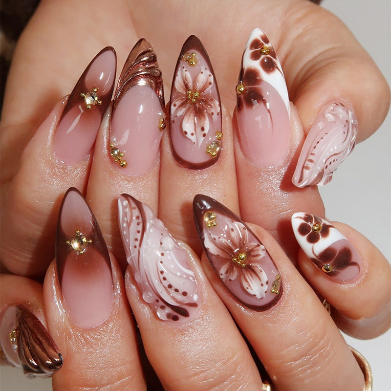 Almond Floral Press-On Nails – Trendy Design