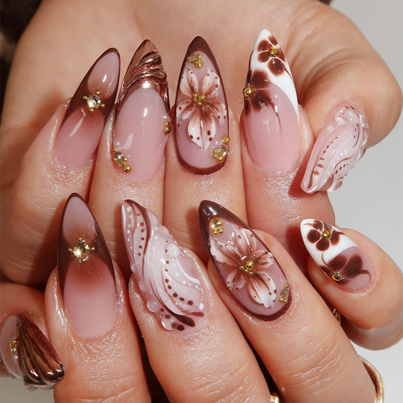 Almond Shape Press-On Nails – Caramel Amber Styl