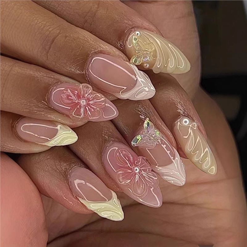 Almond Butterfly 3D Nails – Desire Style Set