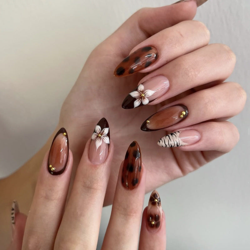 Red French Zebra Nails – Leopard Pattern Set