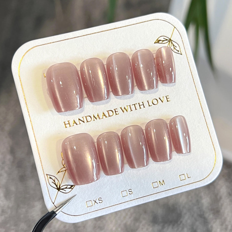 Naked Pink Cat Eye Nails – Short Trapezoid Style