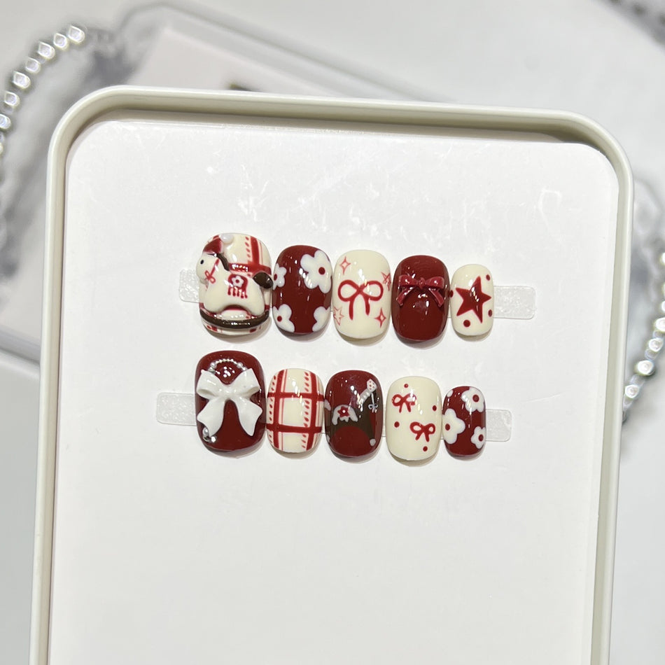 Cute Pony 3D Press-On Nails – Handmade Design