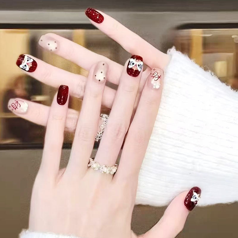 New Year Cat Eye Red Wearable Nails – Premium Style