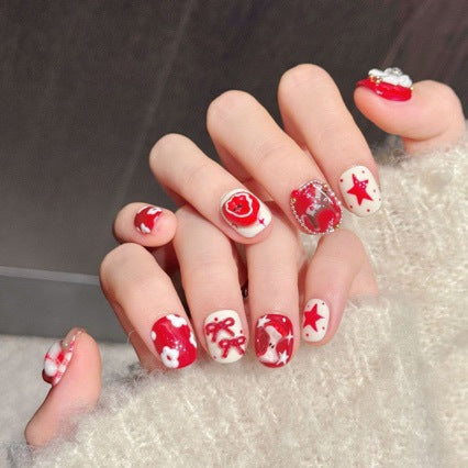 Red Diamond Star Bow Nails – Sweet Style