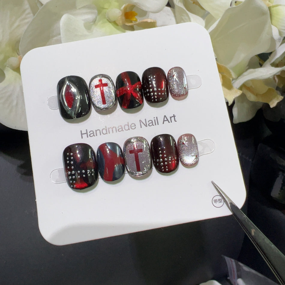 Red & Black Gradient Armor Nails – Bold Style