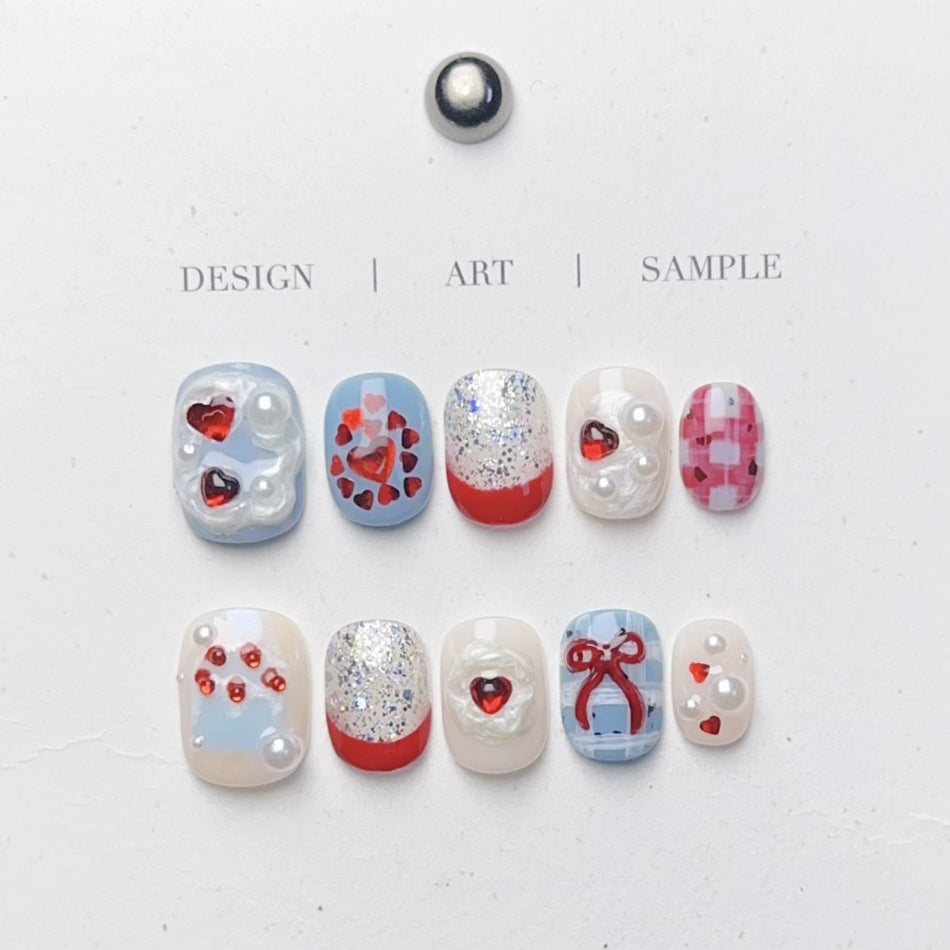 Red French Bow Wearable Nails – Elegant Style