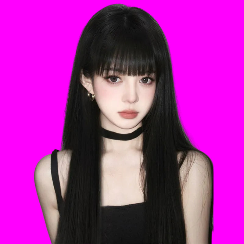 Women’s Black Long Straight Wig with Bangs