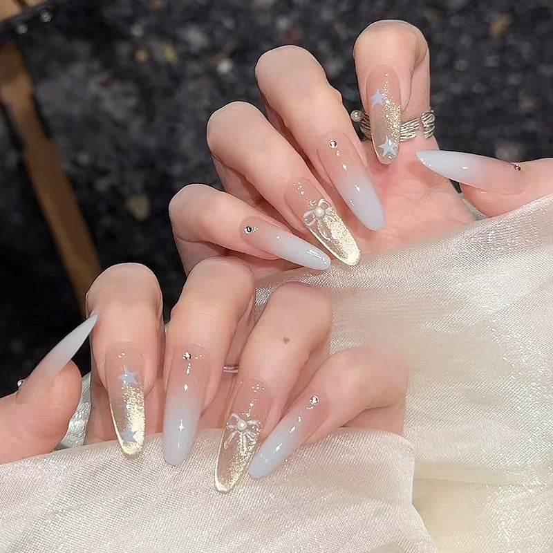 Light Blue Star Bow Press-On Nail Set (10pcs)
