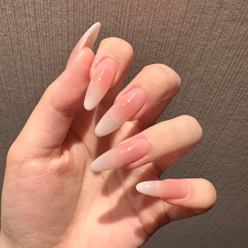 Long Nude White Gradient Press-On Nails