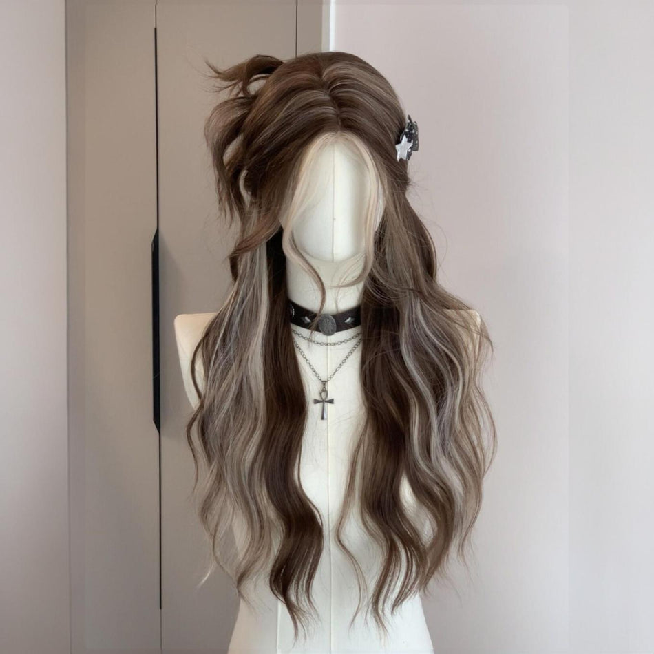 Women’s Gray Gold Long Curly Lace Front Wig