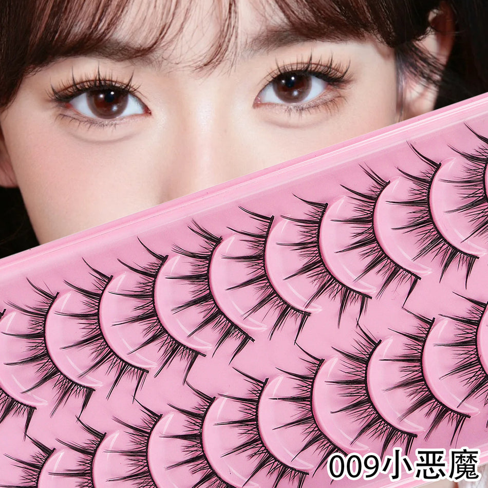 10 Pairs Hard Stem False Eyelashes – Natural Long Look