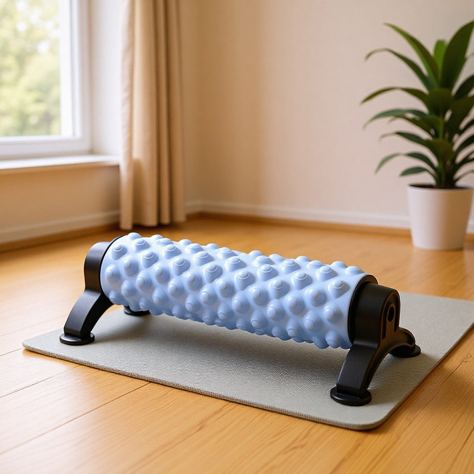 Premium 45cm Solid "Wolf-Tooth" Foam Roller with Heavy-Duty Stability Stand