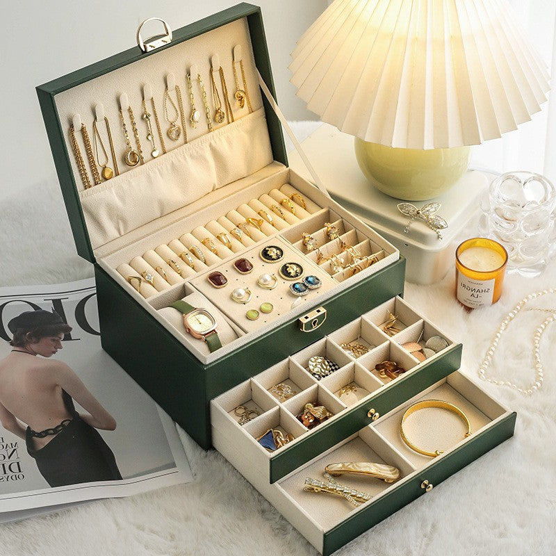 High-Grade Leather Jewelry Box Multi Drawer Storage Organizer
