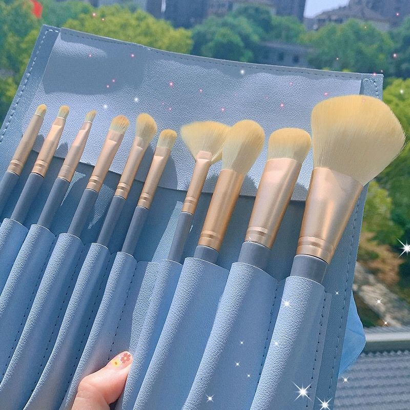 10-Piece Blue Bridge Makeup Brush Set Beginner Beauty Kit