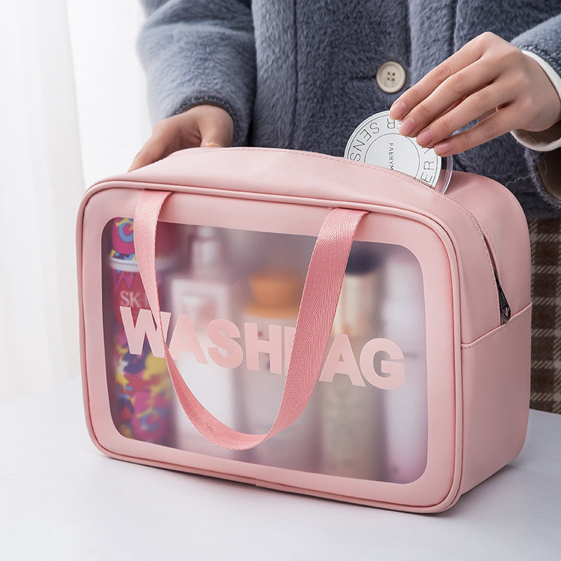 Women's Frosted PU Cosmetic Bag Large Capacity Travel Organizer