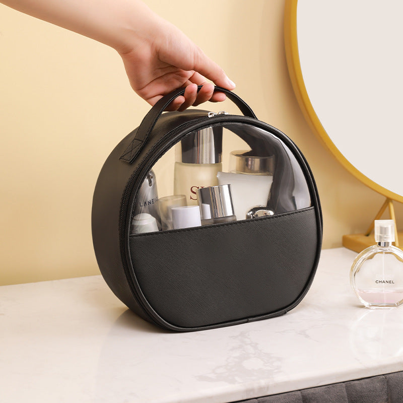 Women's Semi-Circle PU Cosmetic Bag Waterproof Travel Organizer