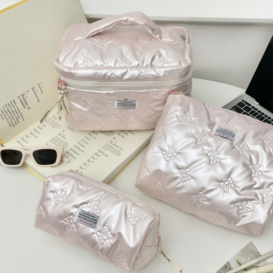 Women's Bow Cosmetic Bag Large Capacity Portable Toiletry Pouch