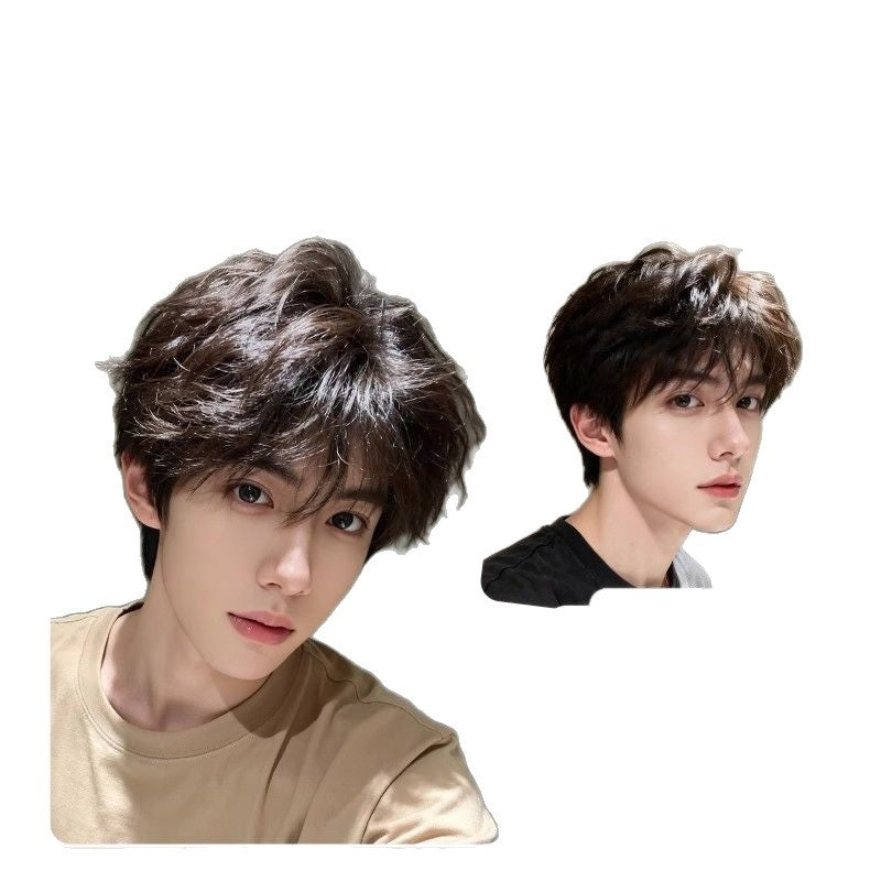 Men’s Korean Style Short Fluffy Synthetic Wig Natural Look Set