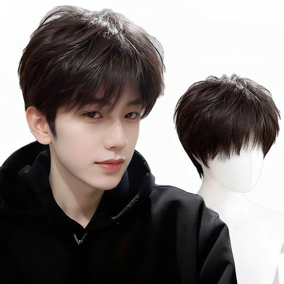 Men’s Layered Short Hair Wig with Natural Youthful Style