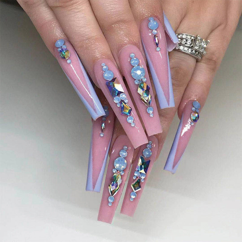 Blue Rhinestone Ballet Press-On Nails 24pcs Wearable Set