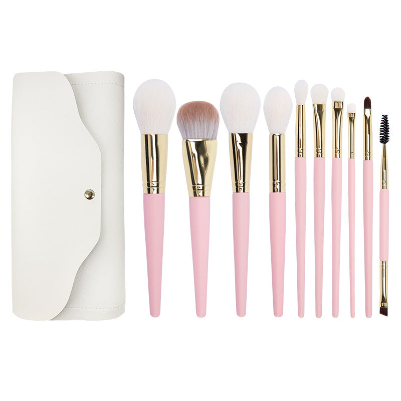 10-Piece Wool Makeup Brush Set with Wooden Handles