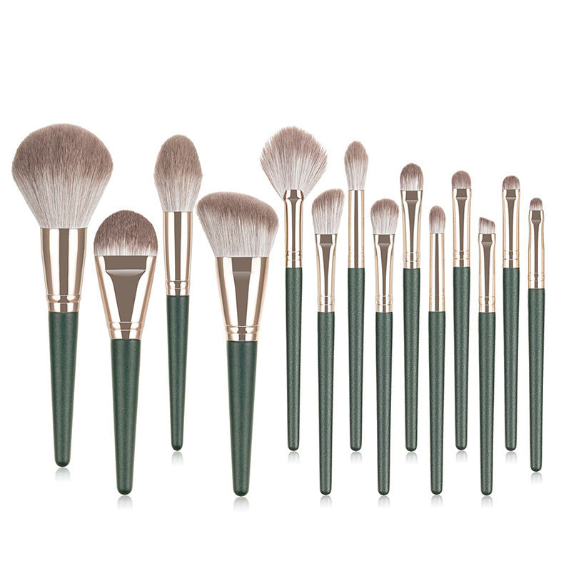 14-Piece Green Cloud Makeup Brush Set with Soft Bristles