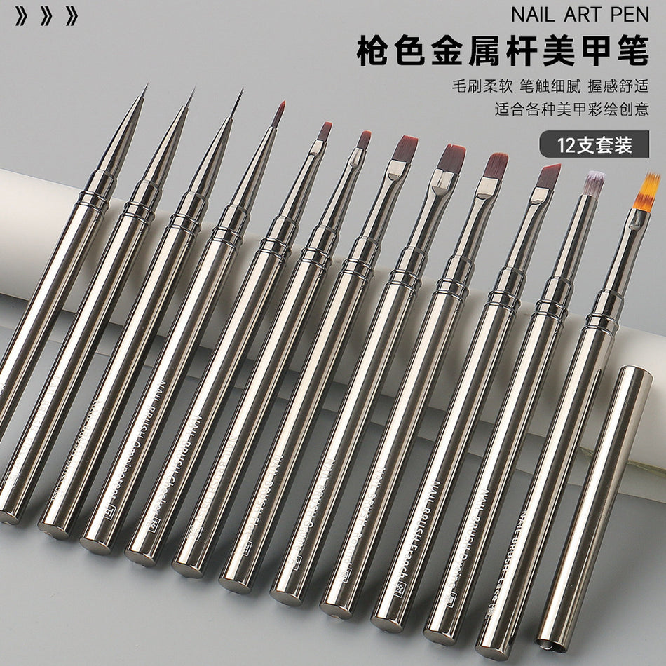 12-Piece Metal Nail Art Pen Set for Painting and Fine Detailing