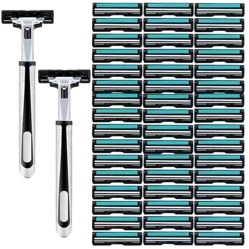 Men's Double-Blade Manual Razor with Washable Razor Heads