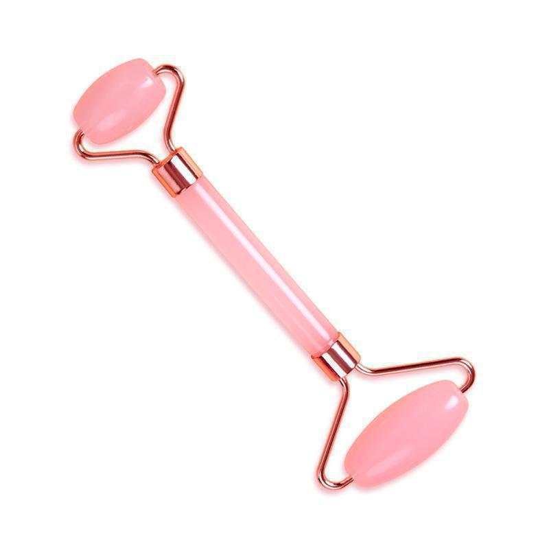 Rose Quartz Roller Facial Massager with Heart-Shaped Scraper