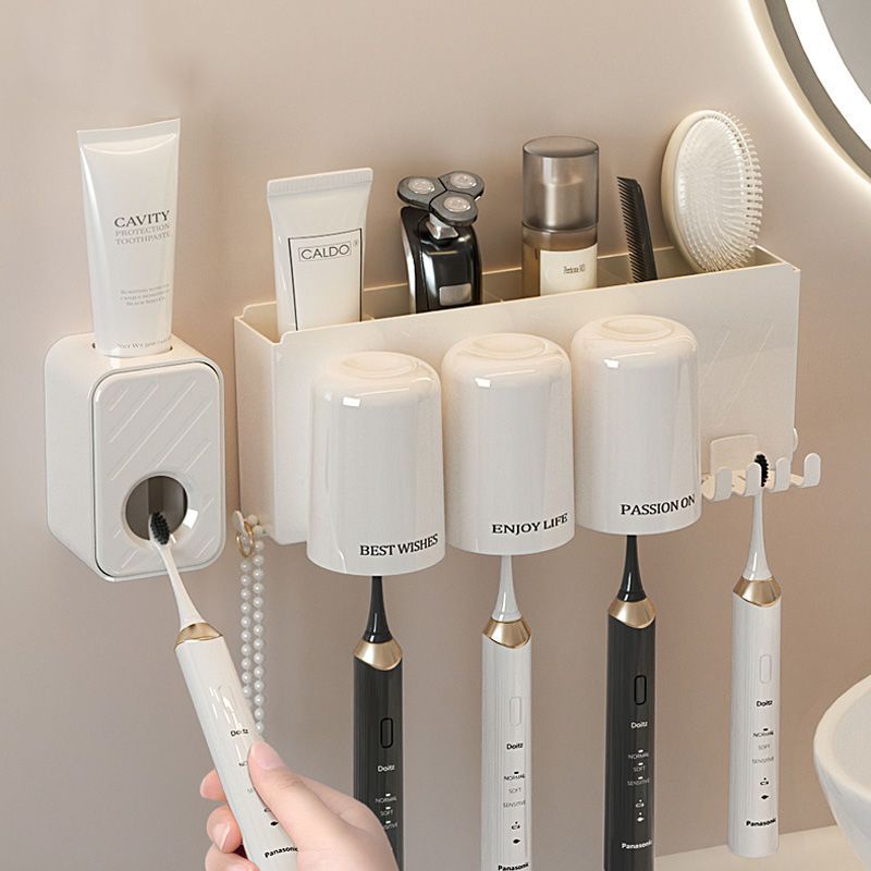Wall-Mounted Toothbrush & Mouthwash Cup Set – Moisture-Proof Couple Holder