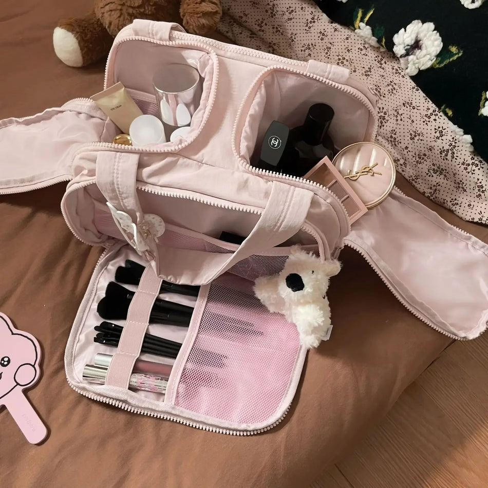 Fluffy Cosmetic Bag – Double Zipper Large Storage