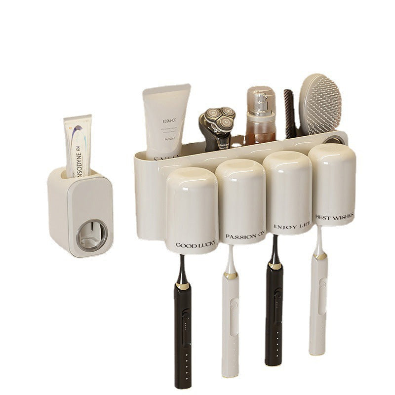 Wall-Mounted Toothbrush Holder Set – Multifunctional Toothpaste & Cup Rack