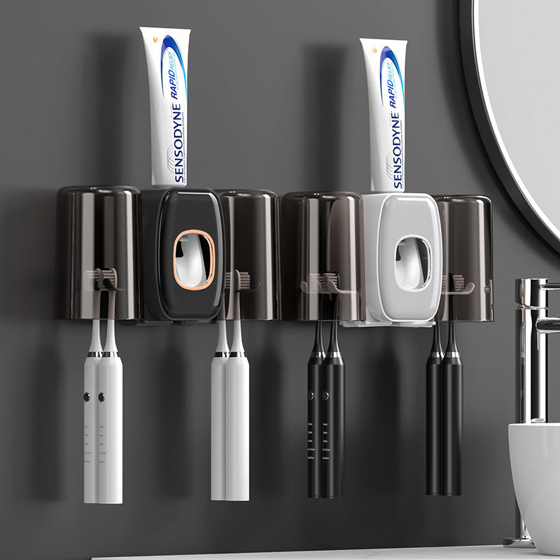 Automatic Toothpaste Squeezer Set – Wall-Mounted 2-Cup Toothbrush Holder