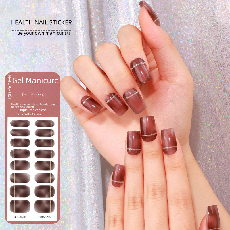 Semi-Cured UV Gel Nail Stickers – 3D Bronzing Set of 16