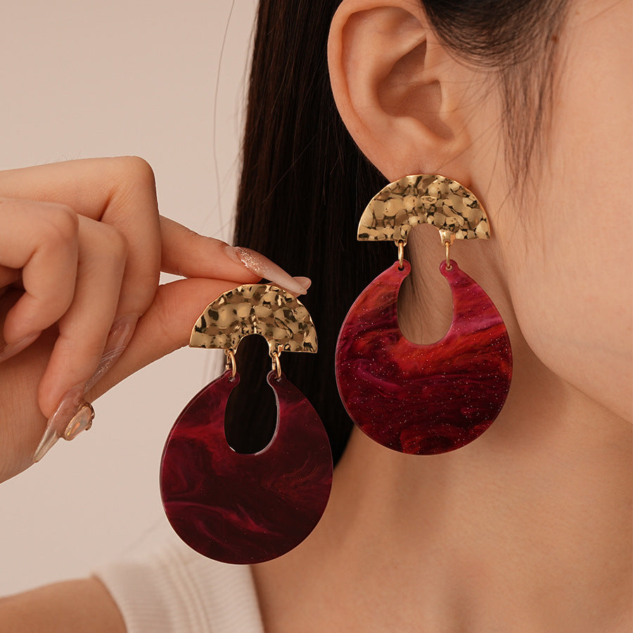 Angela Red Resin U-Shape Earrings