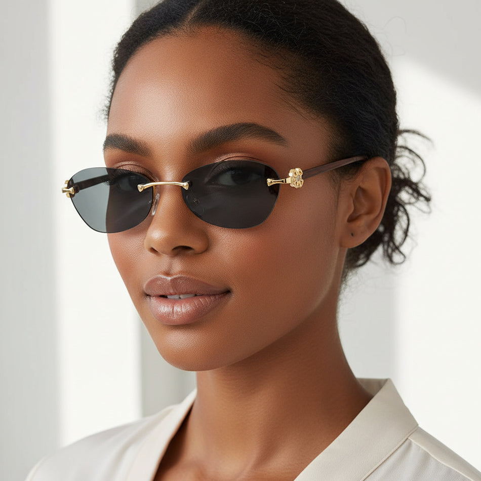 Rimless Oval Flower Sunglasses for Women – High-End Fashion