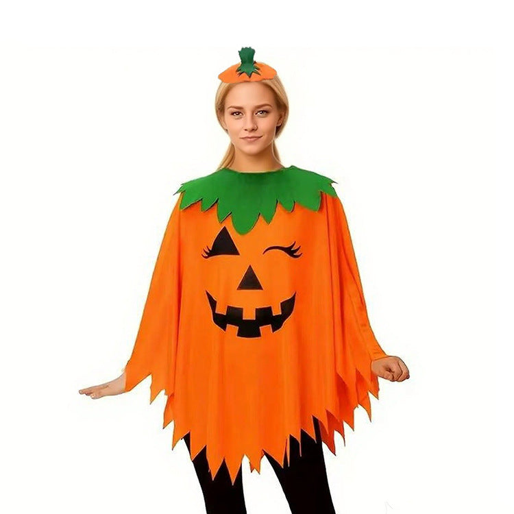 Cross-Border Halloween Cloak – Adult & Children Pumpkin Stage Costume