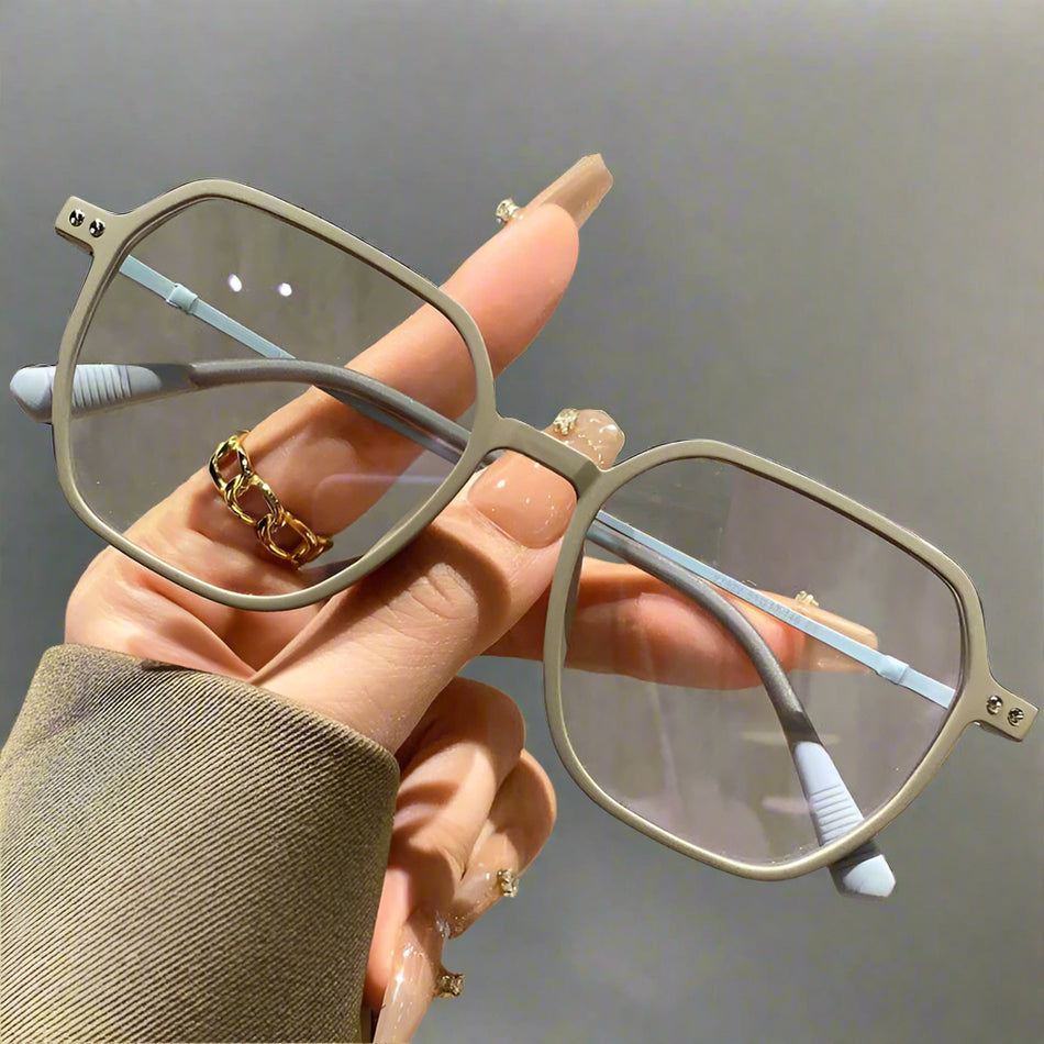 Korean Khaki Polygonal Frame Glasses