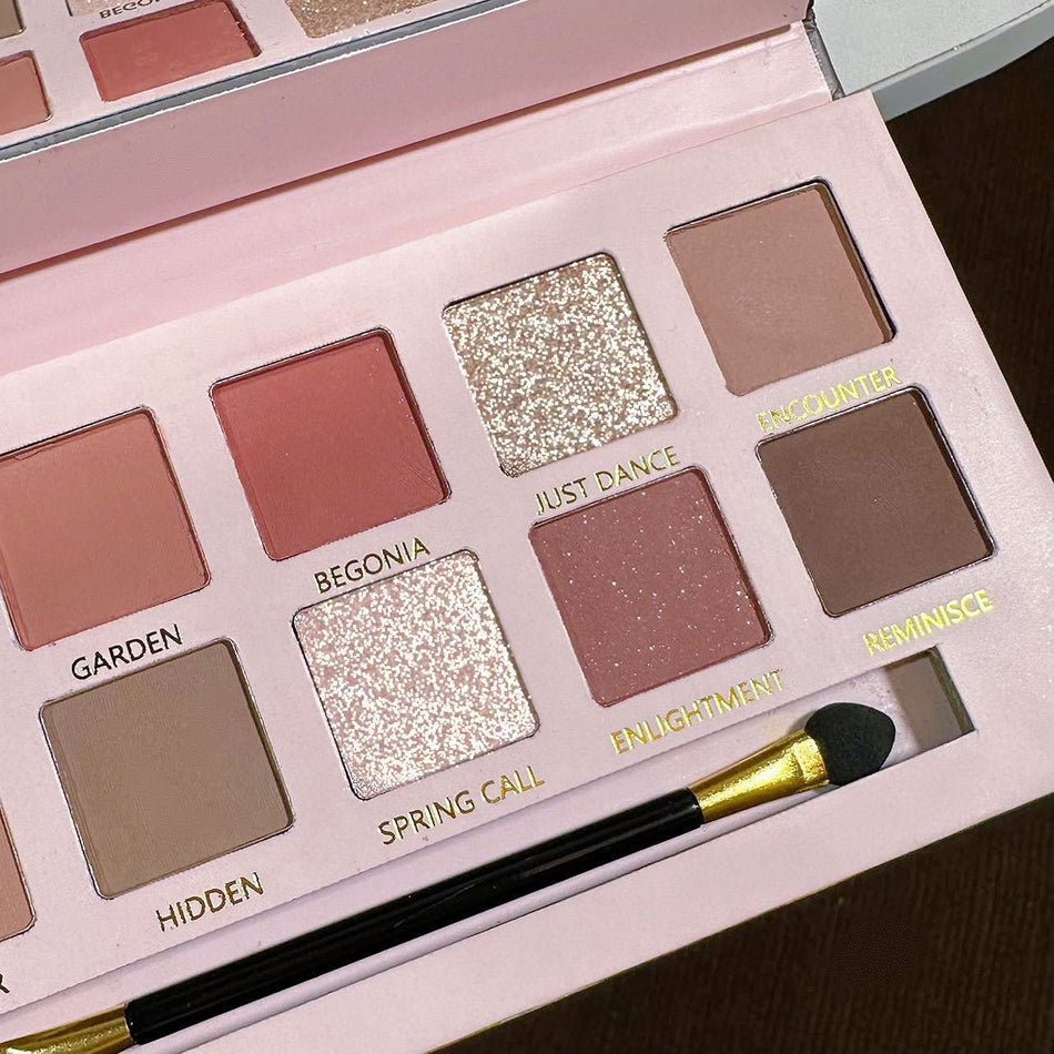 Begonia Flower 12-Color Eyeshadow Palette – Matte & Pearlescent Earth Tones