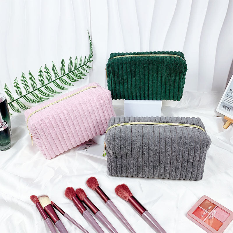Corduroy Cosmetic Bag – Soft, Stylish & Spacious Travel Pouch