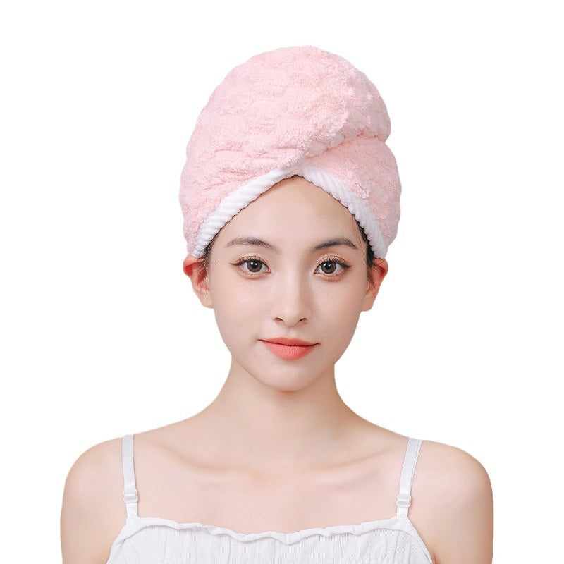 Cloud Grid Thick Coral Fleece Dry Hair Cap