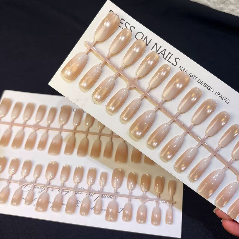 30-Piece Transparent Nude Nail Patch Set – Cat Eye Nail Art