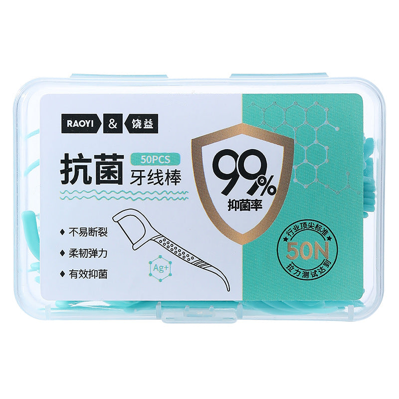 Pack of 3 Bacteriostatic Dental Floss – 50 Disposable Floss Sticks