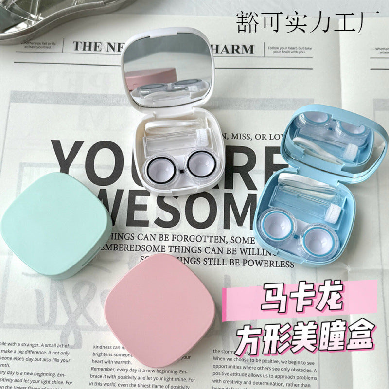 Macaron Square Contact Lens Case – Compact High-End with Mirror
