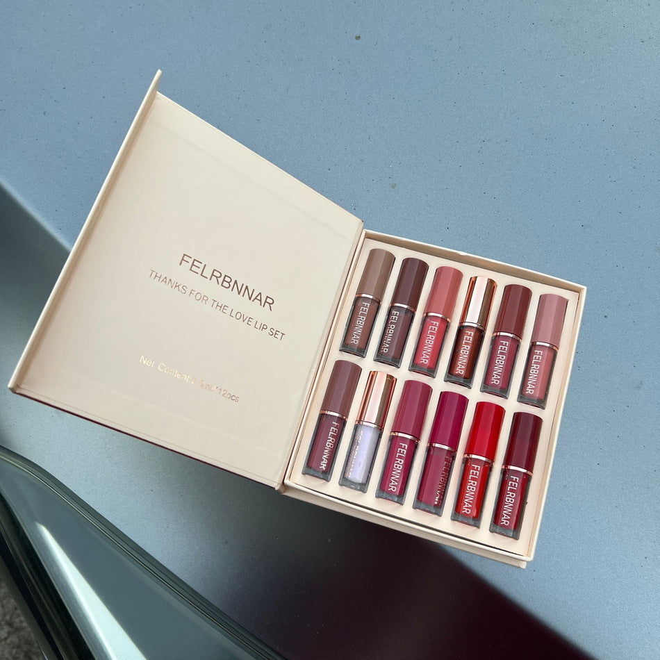 12-Piece Pearlescent & Matte Waterproof Lip Gloss Set
