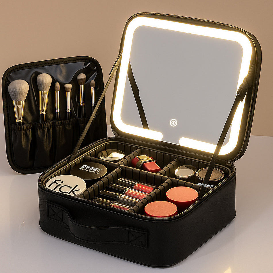 LED Travel Cosmetic Bag with Mirror Portable Makeup Case